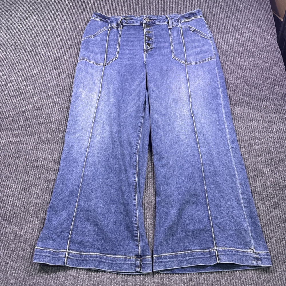 Kut from the Kloth JEANS Meg WOMENS 18 Button FLY High Wide Leg PINTUCK 36/28